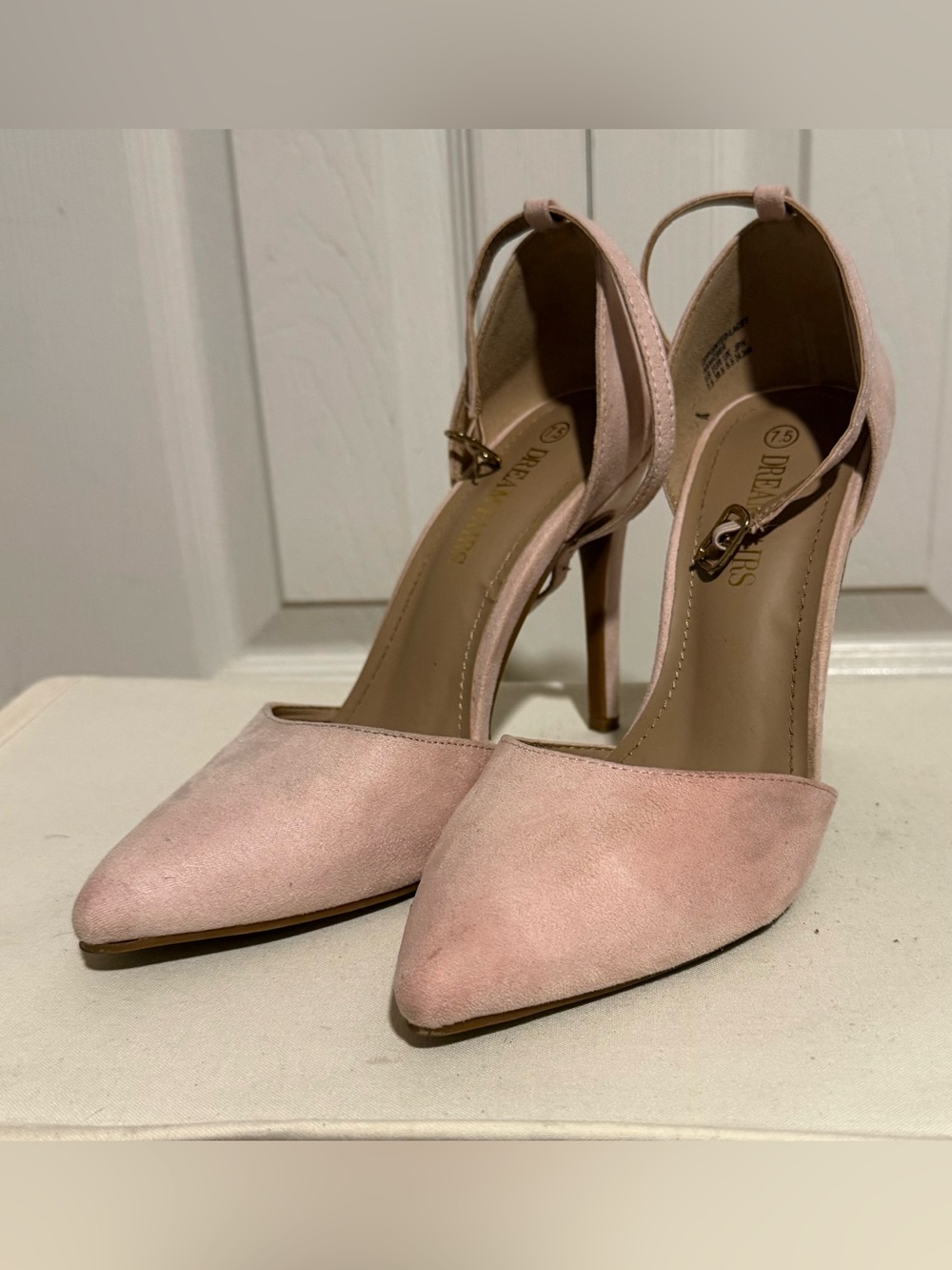 Dream Pairs Blush Pink Suede Pointed Toe Ankle Strap Heels